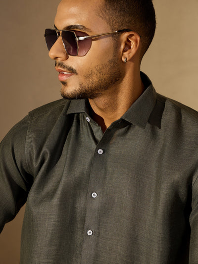 Olive Green Simple Oversized Linen Shirt