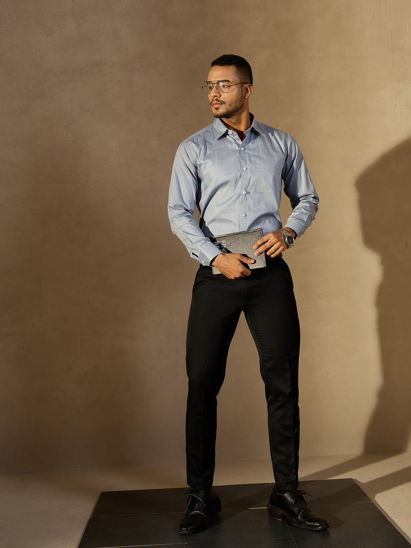Grey: Checked Formal Shirt