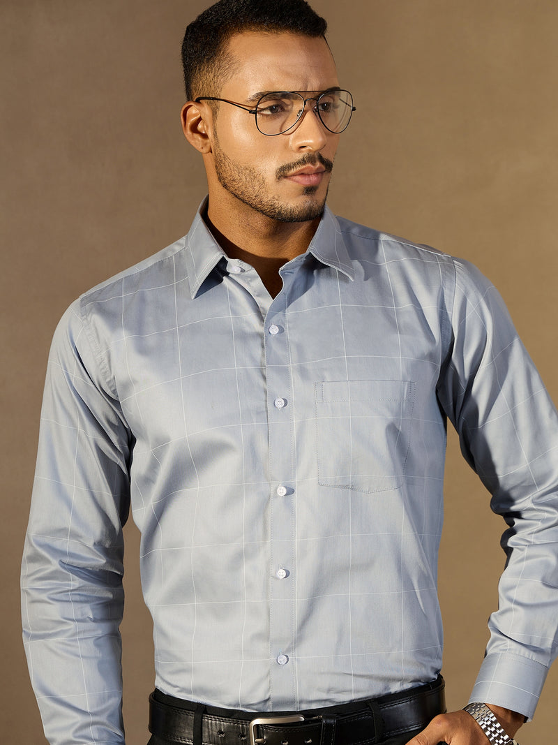 Grey: Checked Formal Shirt