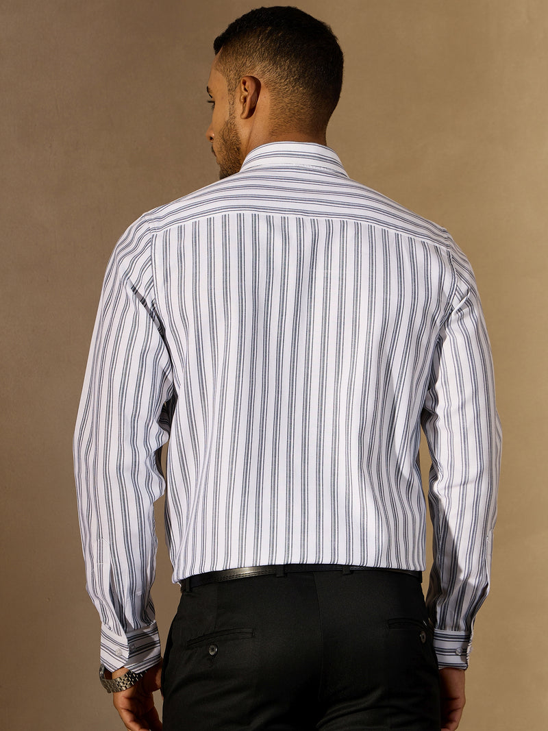 White: Full Sleeves Regular Fit Formal Striped Shirt