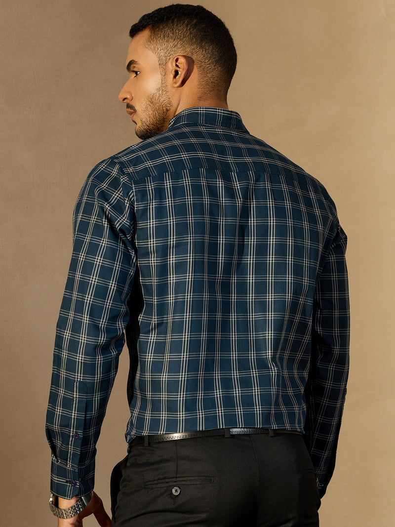 Blue: Full Sleeves Formal Tartan Check Shirt