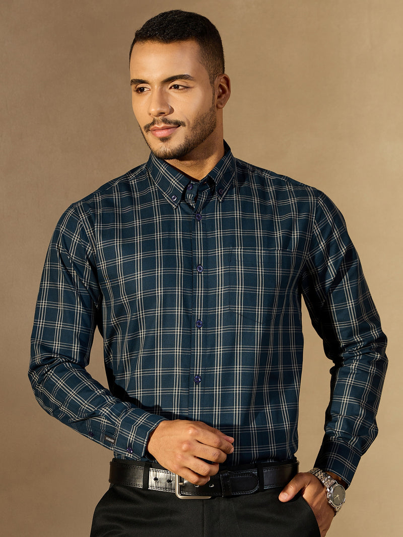 Blue: Full Sleeves Formal Tartan Check Shirt