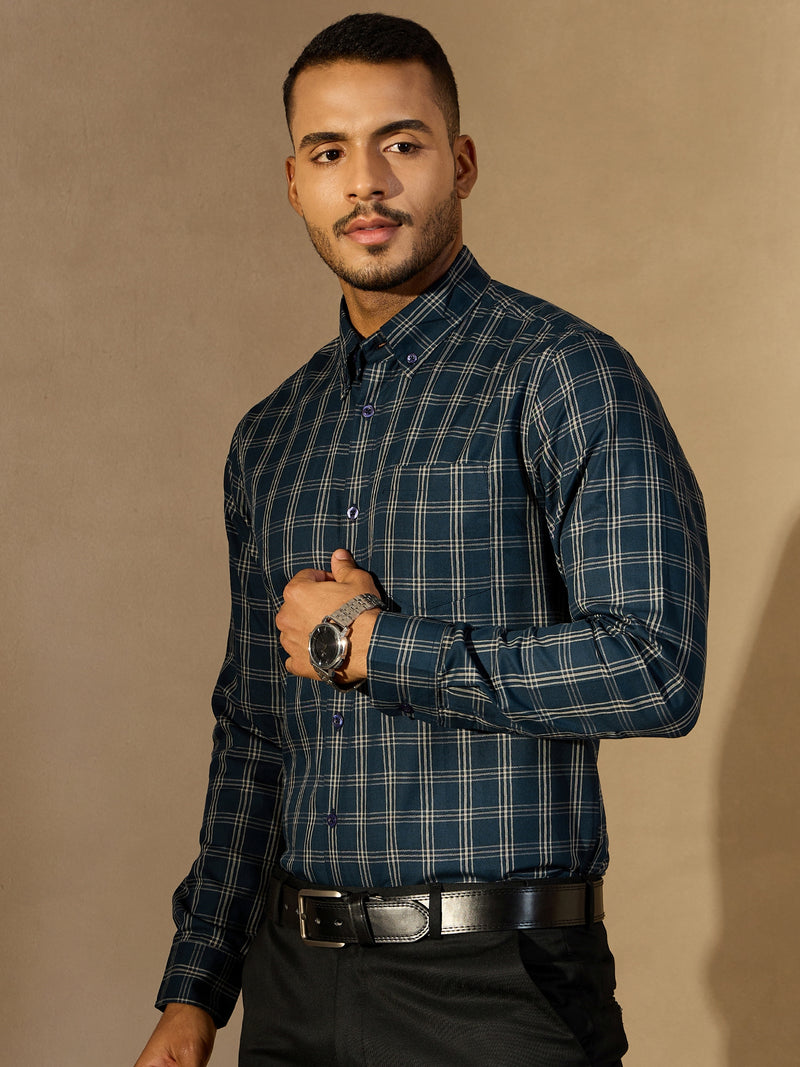 Blue: Full Sleeves Formal Tartan Check Shirt