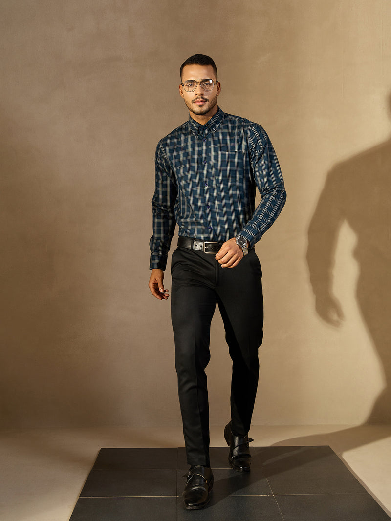 Blue: Full Sleeves Formal Tartan Check Shirt