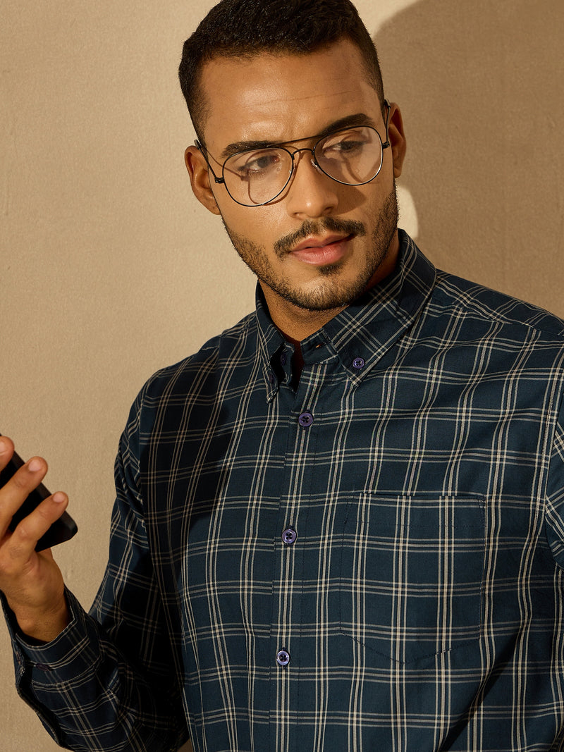 Blue: Full Sleeves Formal Tartan Check Shirt