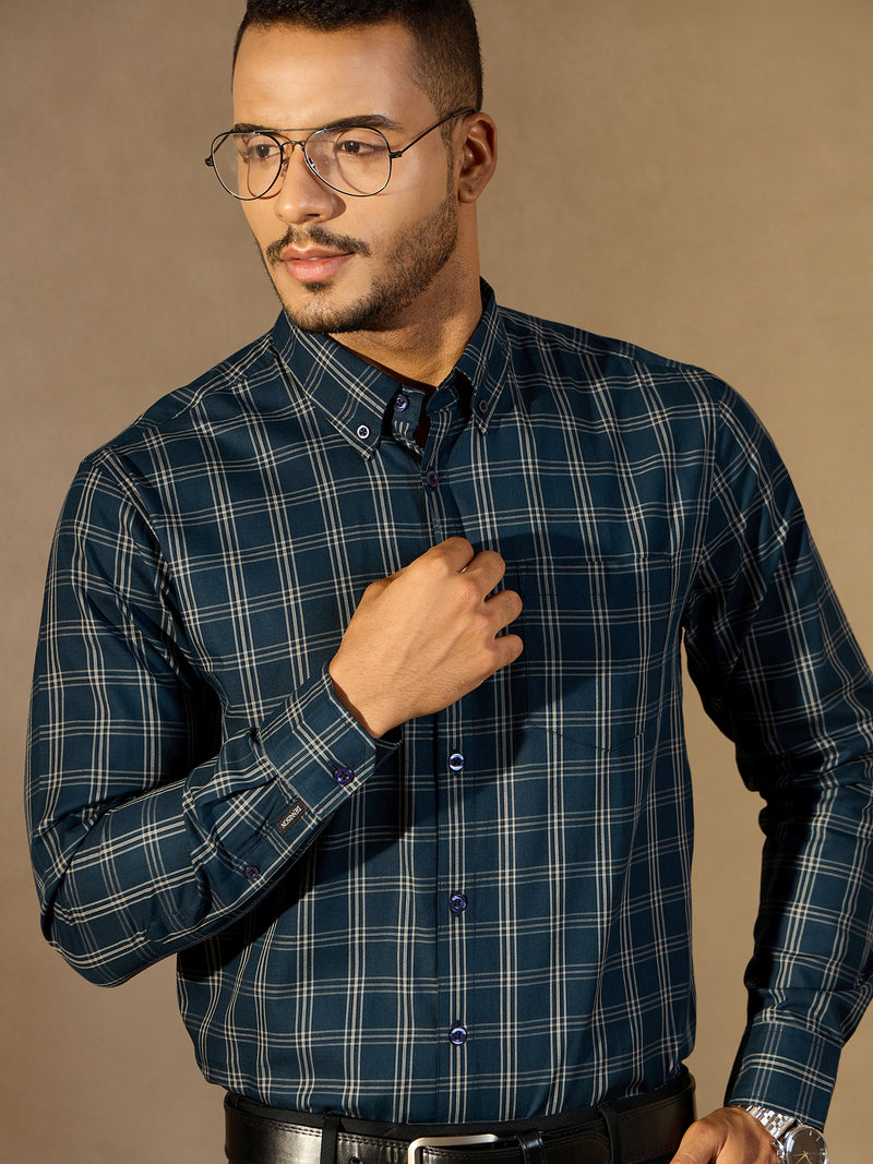 Blue: Full Sleeves Formal Tartan Check Shirt
