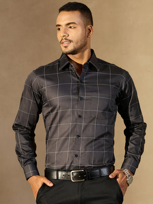 Dark Grey & White Checked Formal Shirt