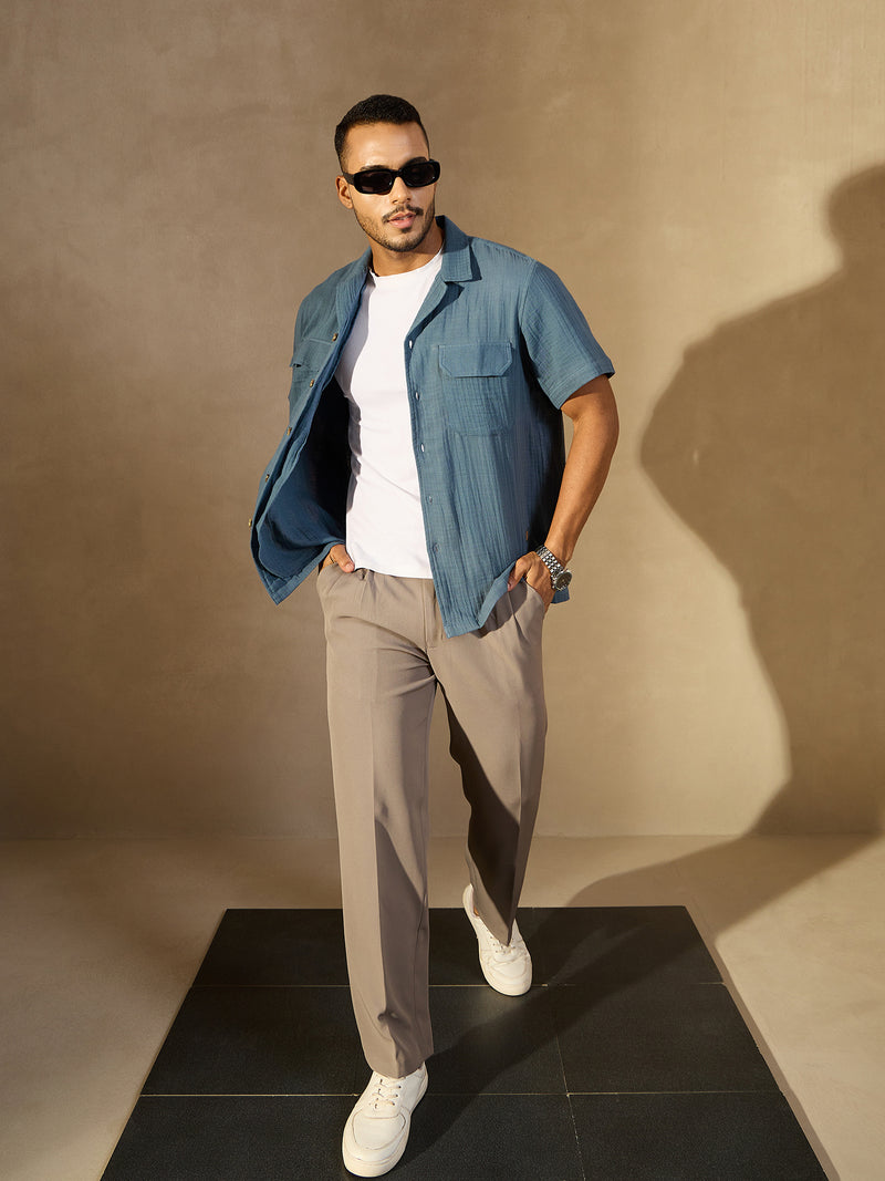 Blue: Half Sleeves Muslin Resort Shirt
