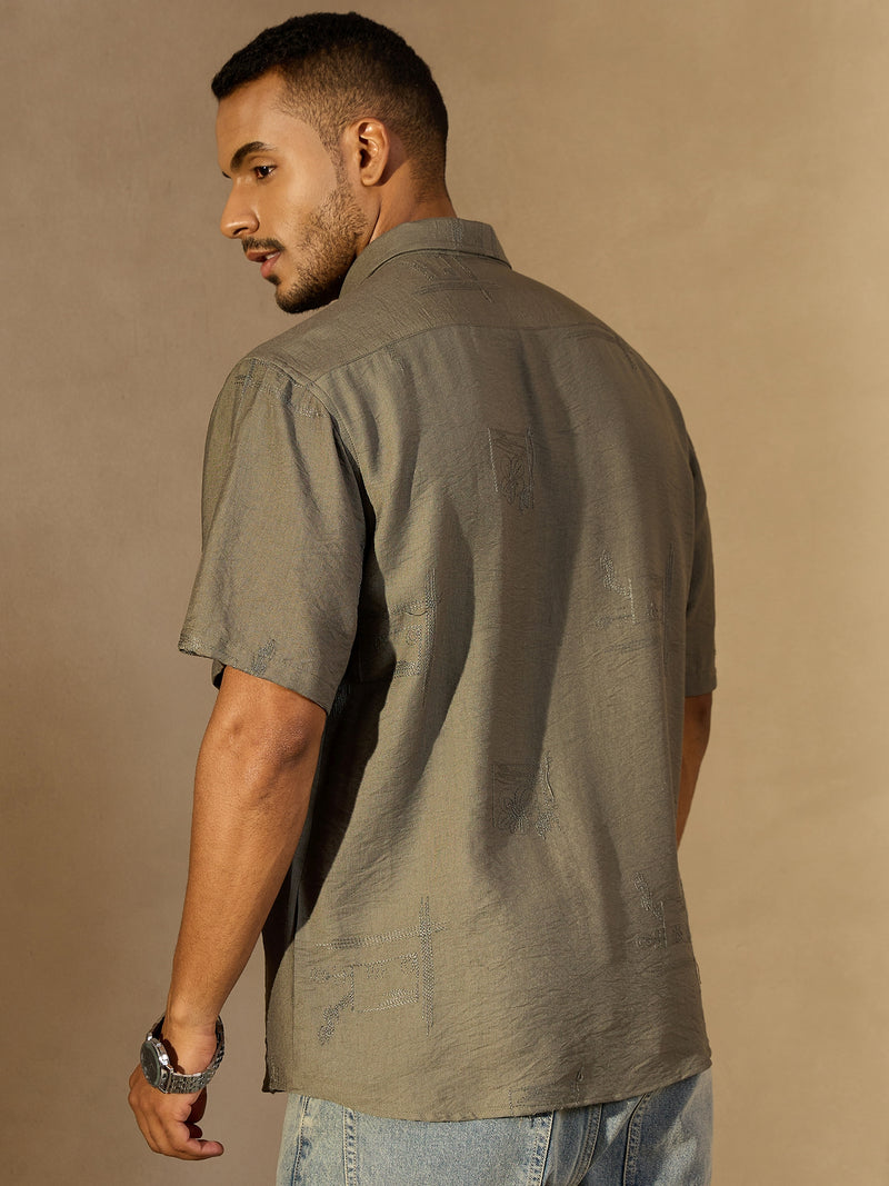 Grey: Embroidery Oversized Shirt