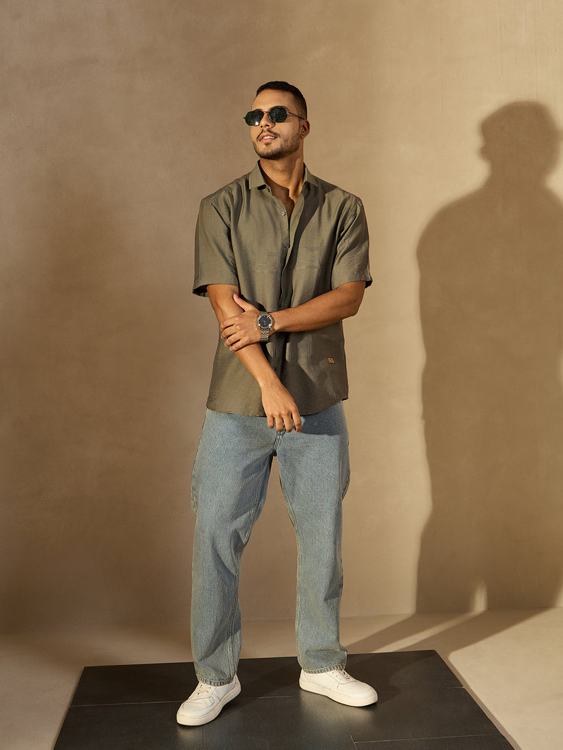 Grey: Embroidery Oversized Shirt