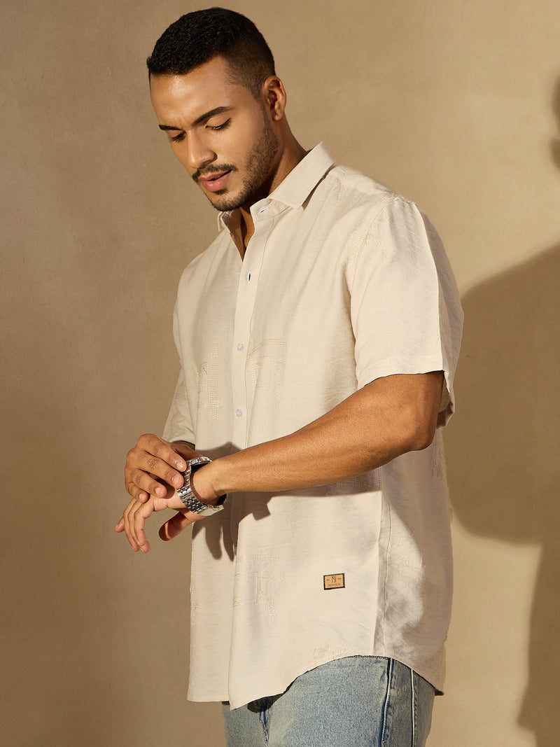 Off White: Embroidery Oversized Shirt