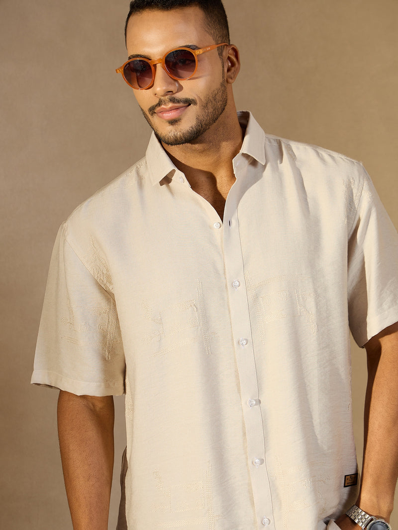 Off White: Embroidery Oversized Shirt