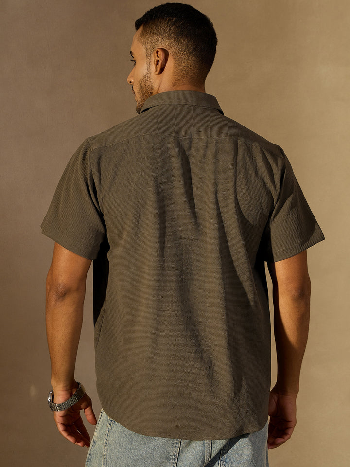 Olive Green Short Sleeves Cotton Shirt