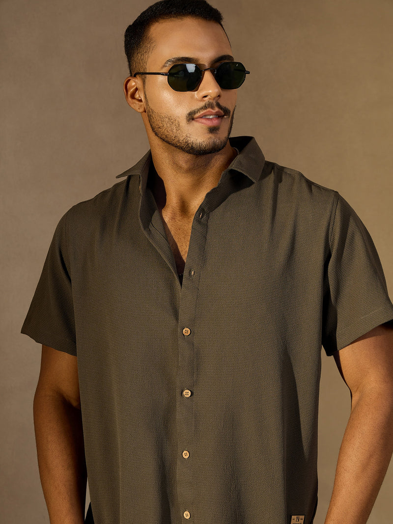 Olive Green: Half Sleeves Cotton Shirt