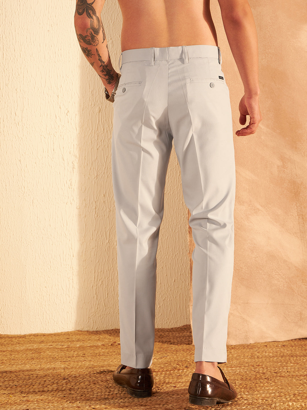 DENNISON Men Light Grey Formal Trouser