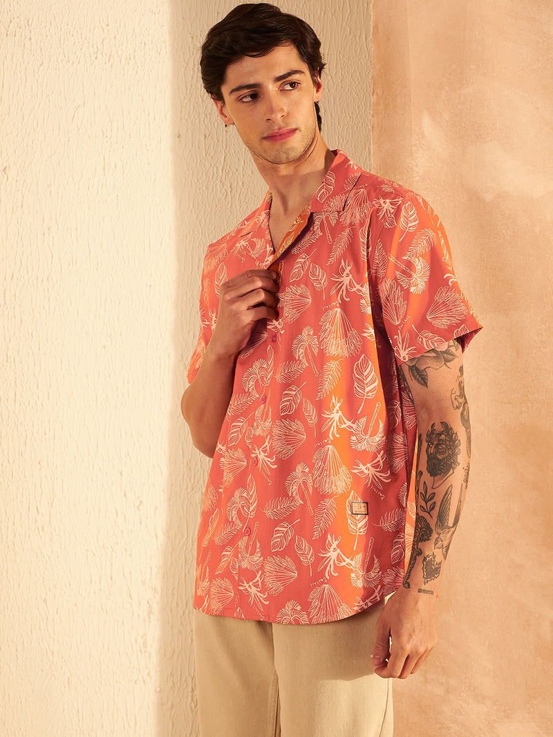 DENNISON Orange & Cream Block Printed Shirt
