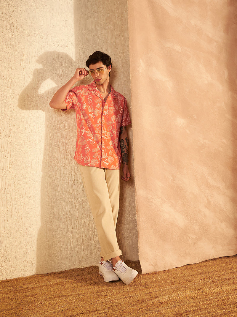 DENNISON Orange & Cream Block Printed Shirt
