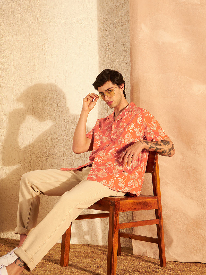 DENNISON Orange & Cream Block Printed Shirt