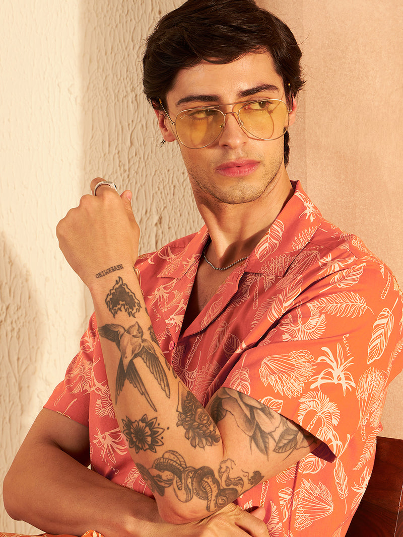 DENNISON Orange & Cream Block Printed Shirt