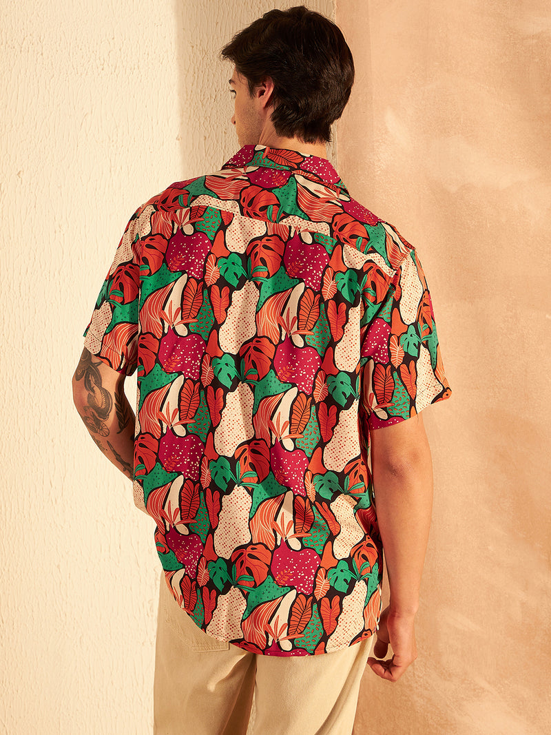 DENNISON Green & Orange Block Printed Shirt