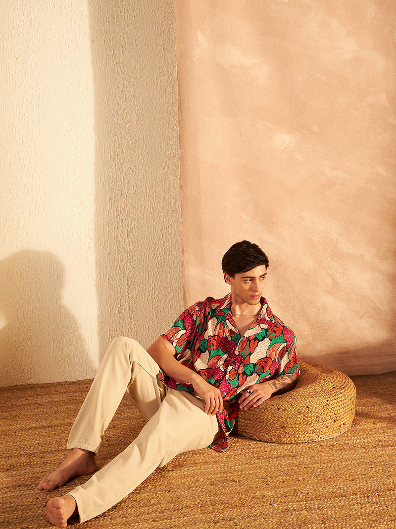 DENNISON Green & Orange Block Printed Shirt
