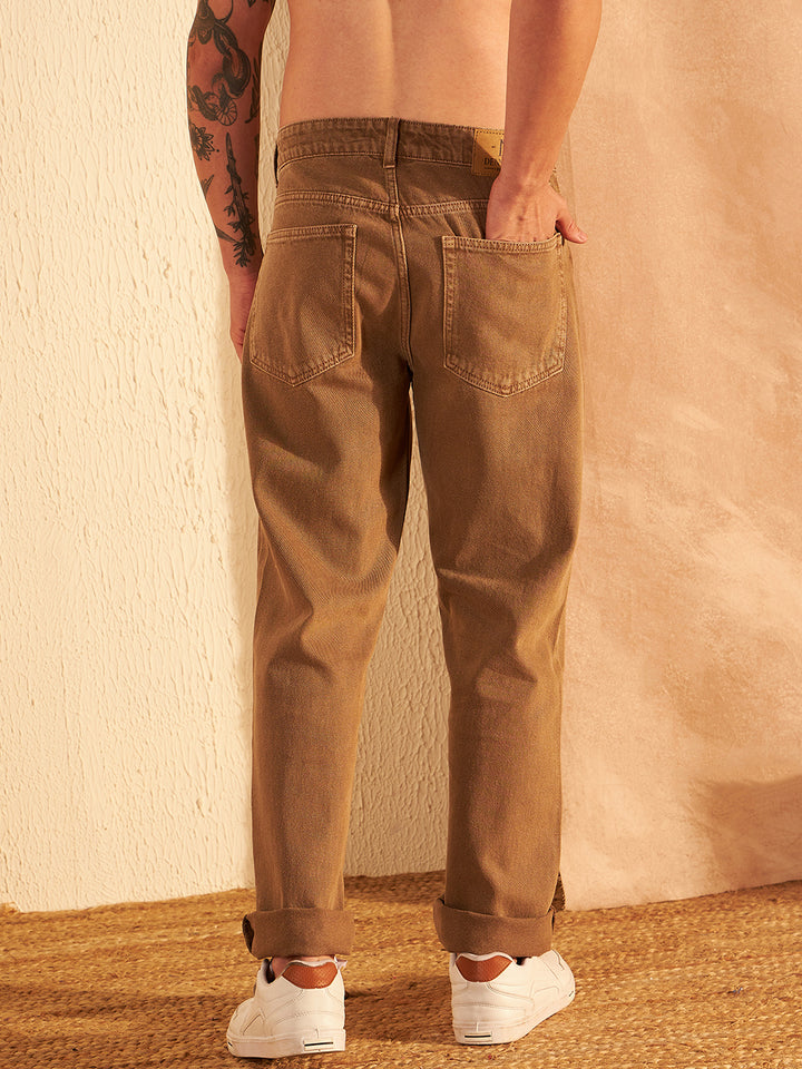 Men's Light Brown Korean Baggy Fit Jeans