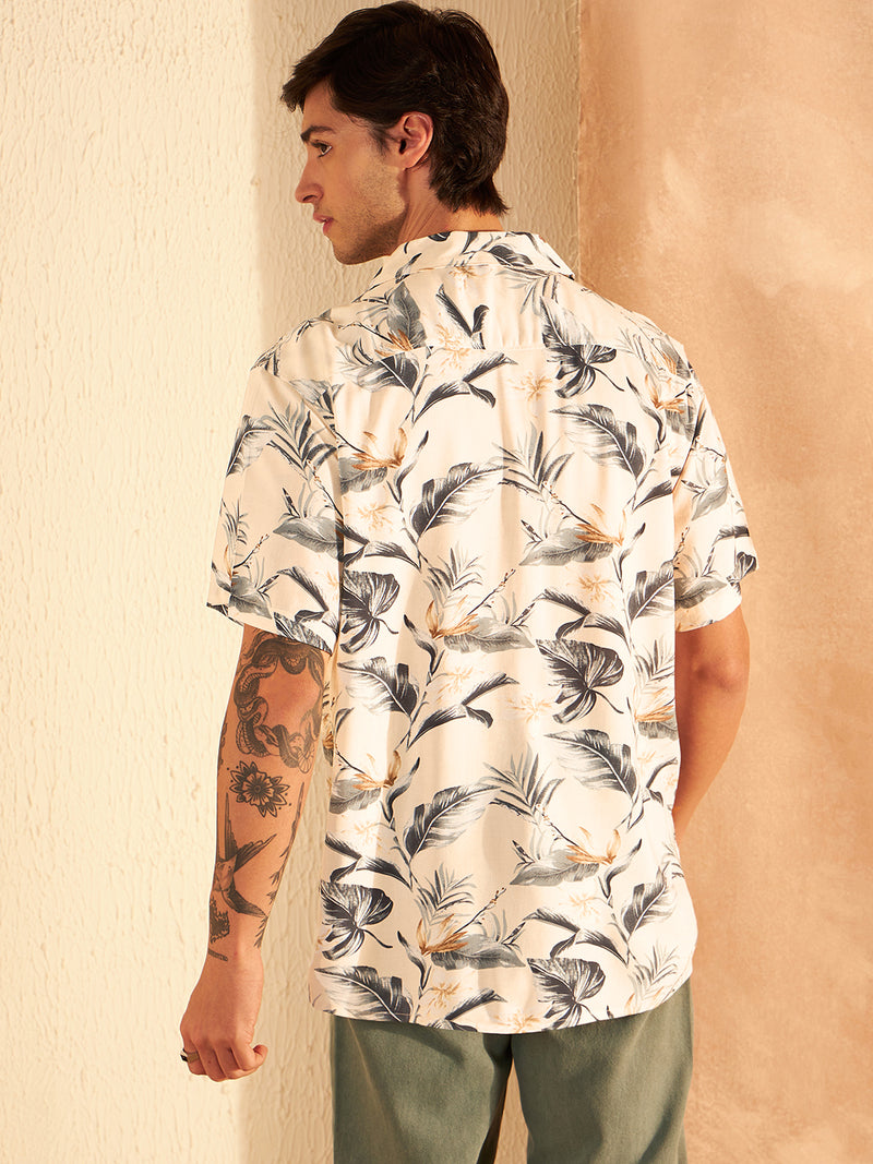 DENNISON Cream & Grey Block Printed Shirt