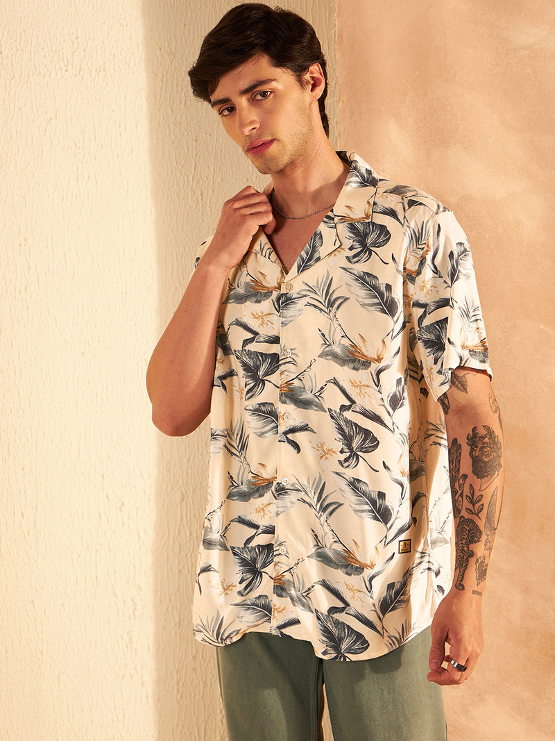 DENNISON Cream & Grey Block Printed Shirt