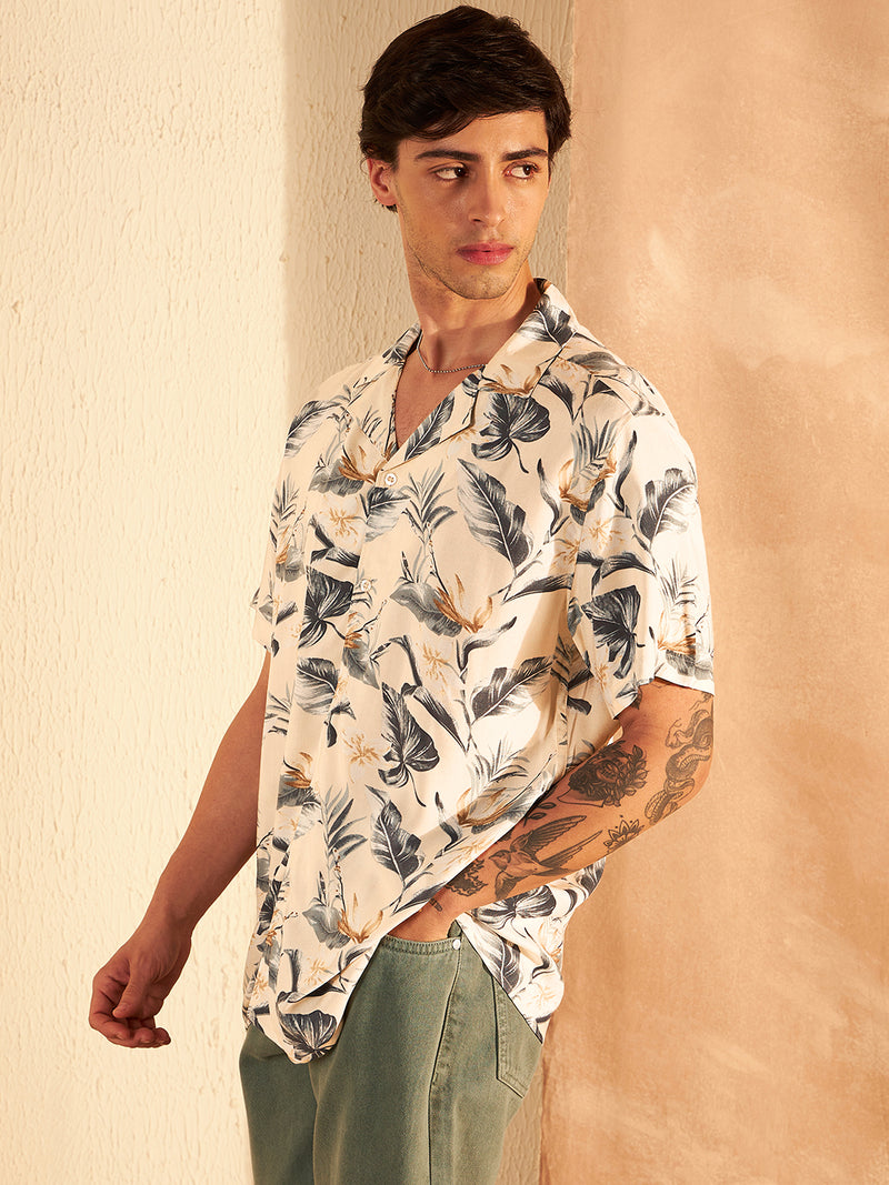DENNISON Cream & Grey Block Printed Shirt