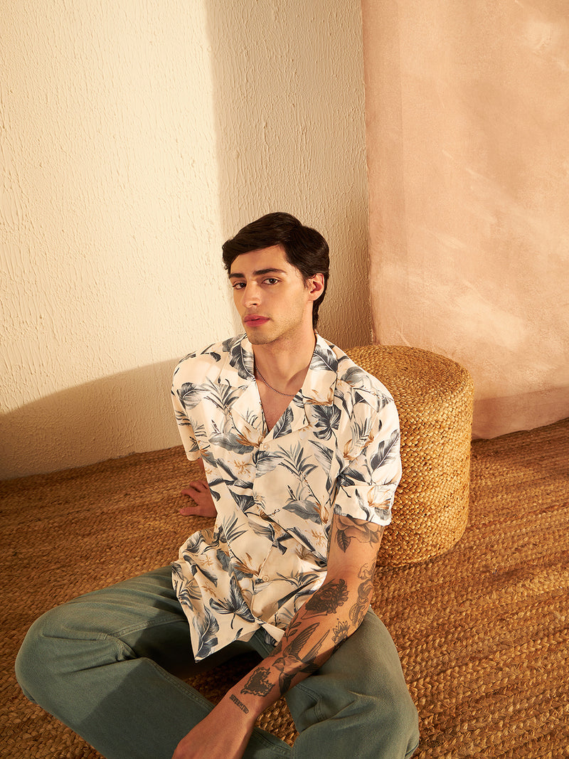 DENNISON Cream & Grey Block Printed Shirt