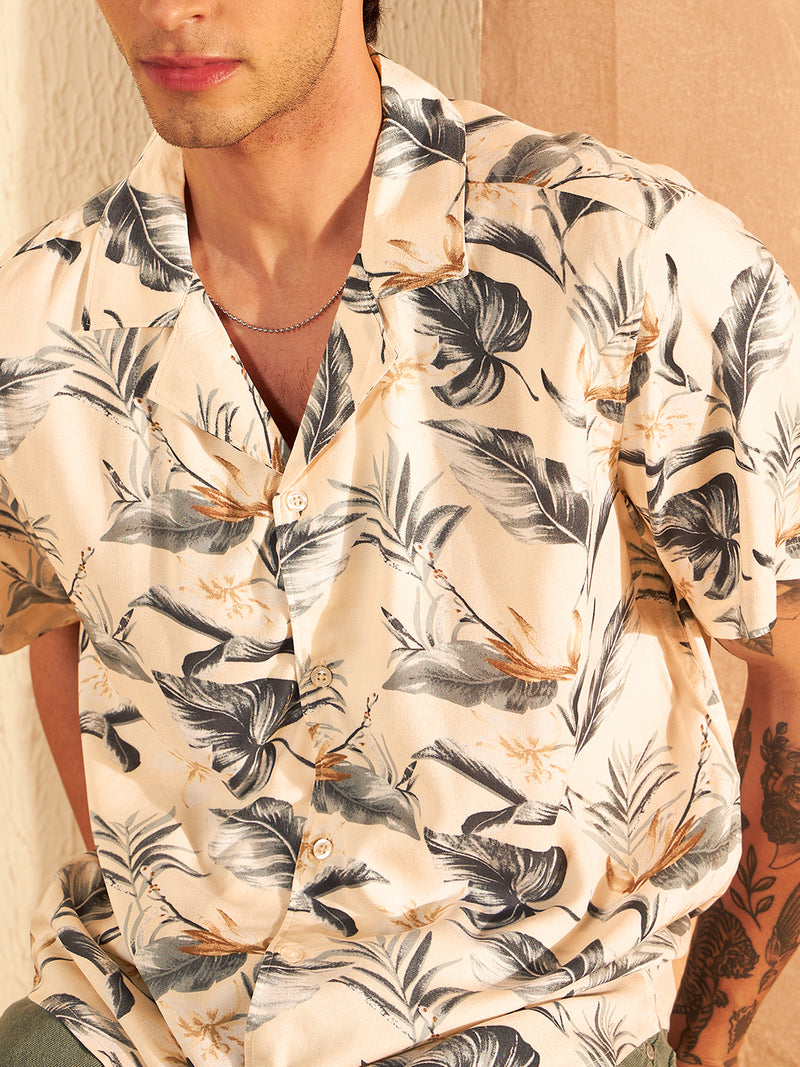 DENNISON Cream & Grey Block Printed Shirt