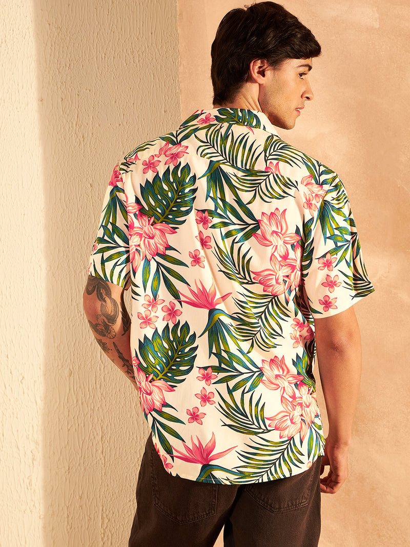 DENNISON White & Green Block Printed Shirt