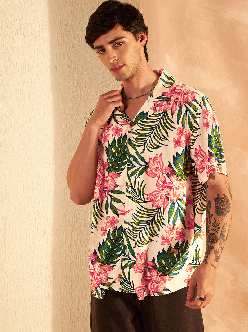 DENNISON White & Green Block Printed Shirt