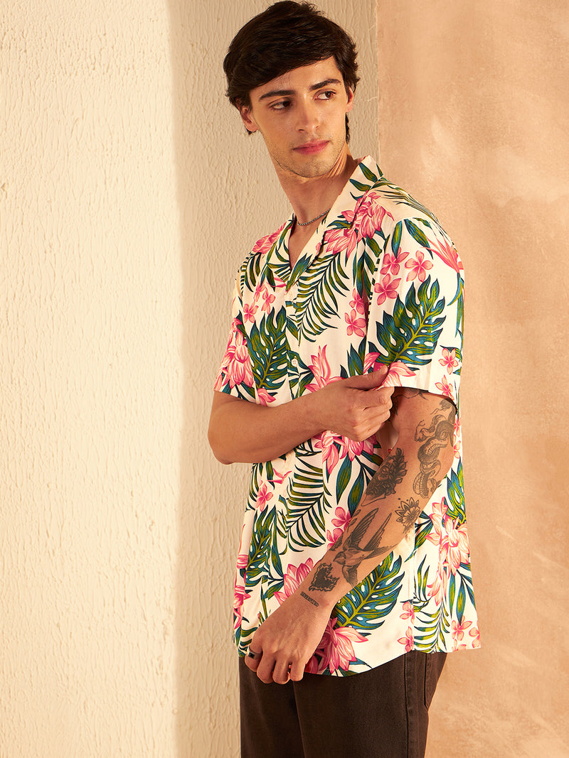 DENNISON White & Green Block Printed Shirt