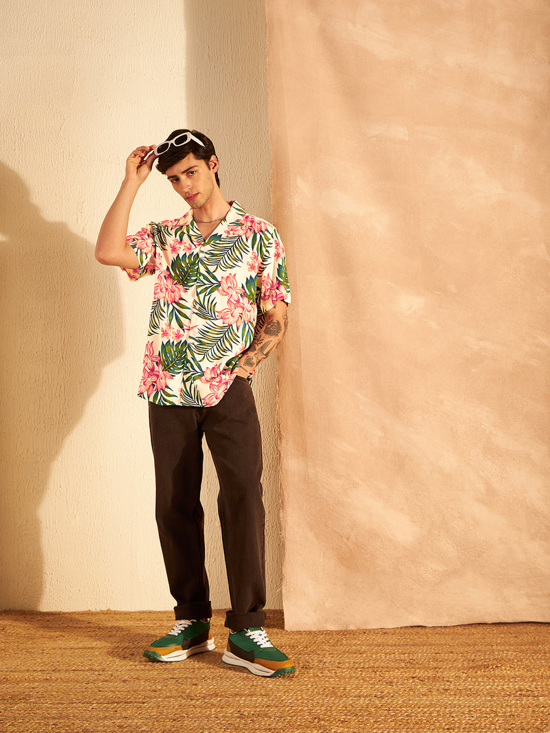 DENNISON White & Green Block Printed Shirt