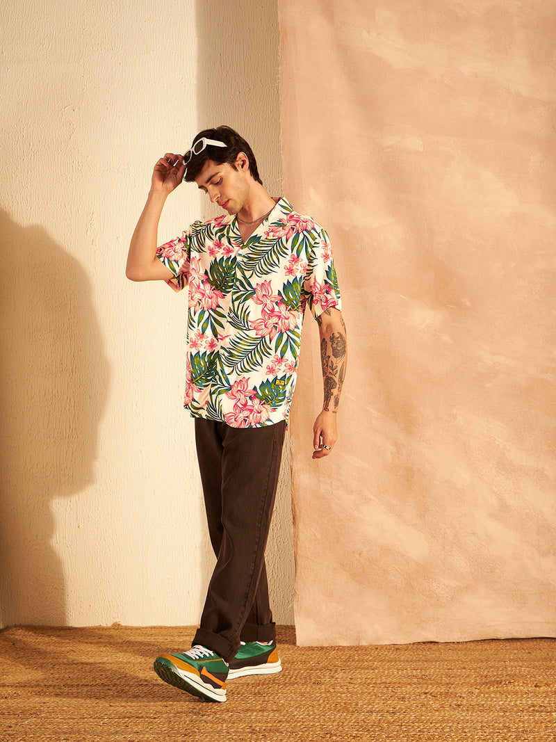 DENNISON White & Green Block Printed Shirt