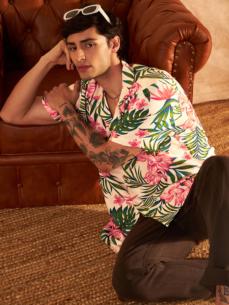 DENNISON White & Green Block Printed Shirt