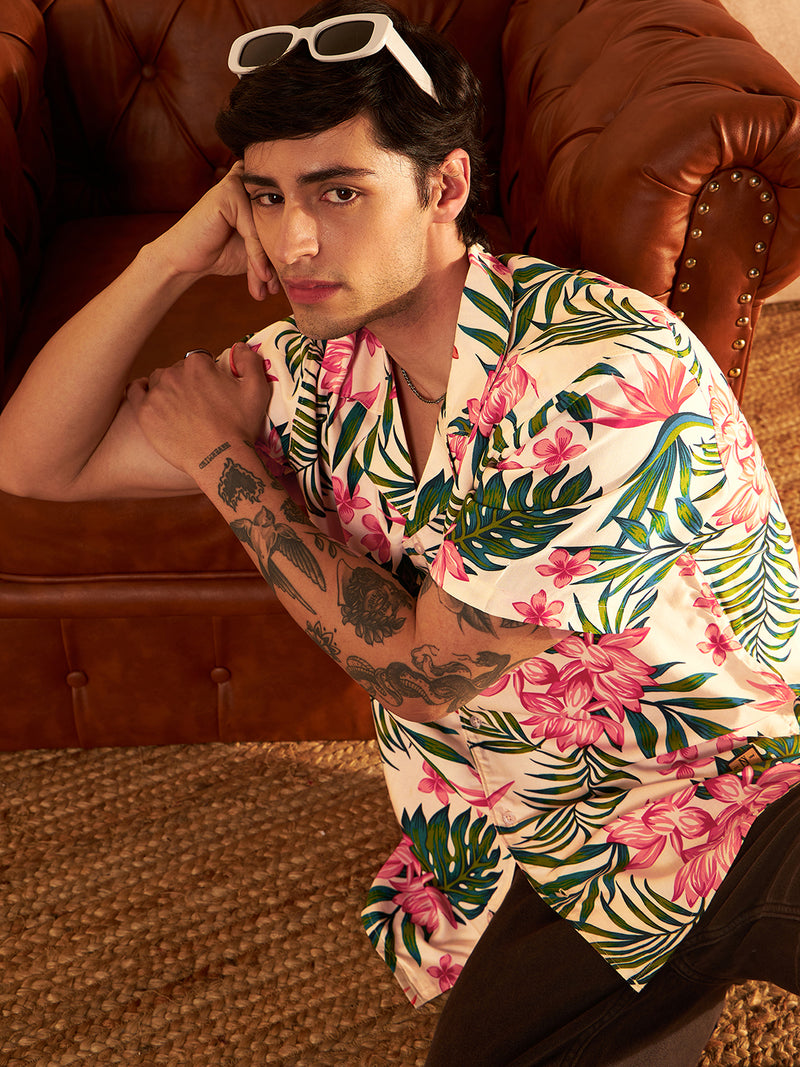 DENNISON White & Green Block Printed Shirt