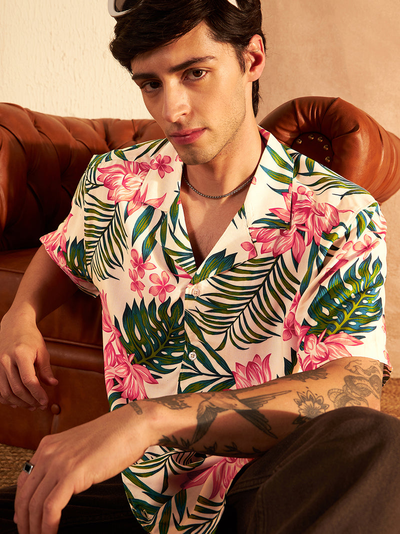 DENNISON White & Green Block Printed Shirt