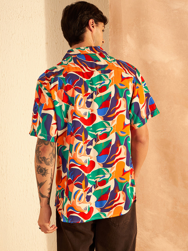 DENNISON Green & Orange Block Printed Shirt