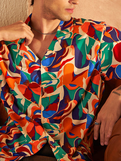 DENNISON Green & Orange Block Printed Shirt