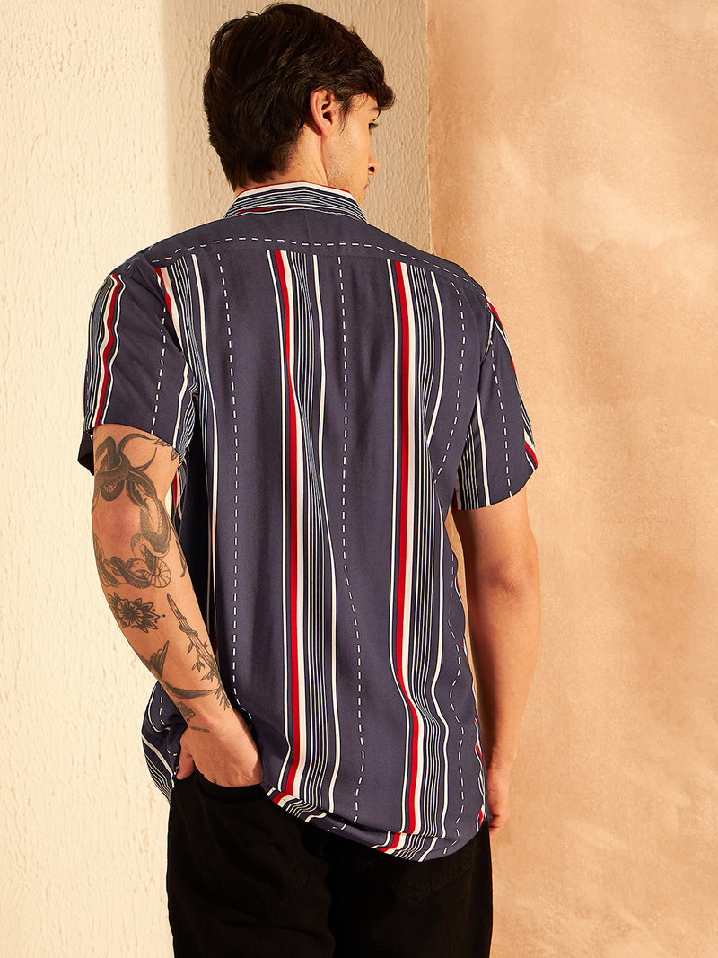 Blue & White: Full Sleeves Button-Down Collar Striped Shirt