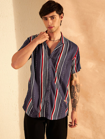 Blue & White: Full Sleeves Button-Down Collar Striped Shirt