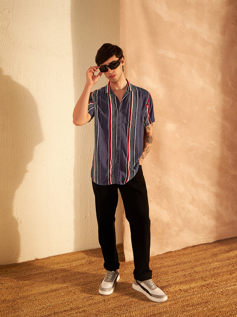 Blue & White: Full Sleeves Button-Down Collar Striped Shirt