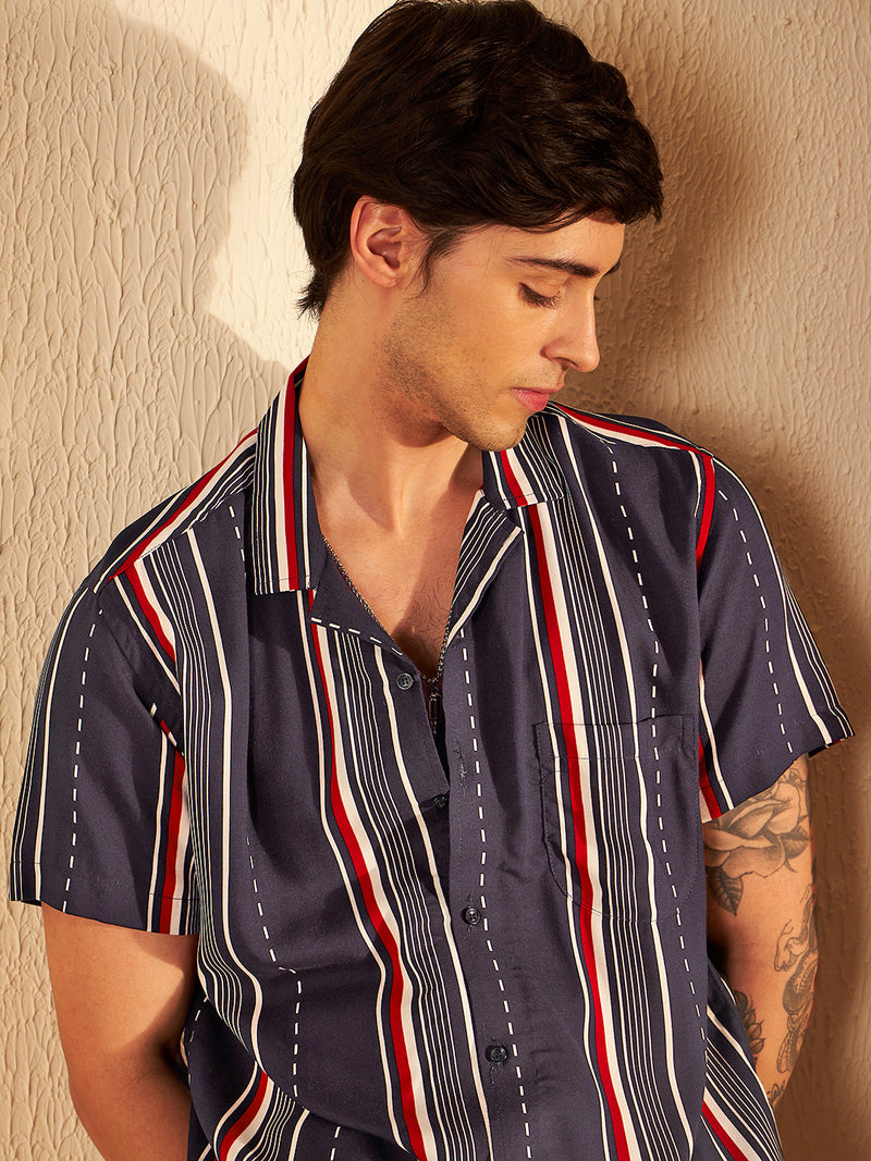 Blue & White: Full Sleeves Button-Down Collar Striped Shirt