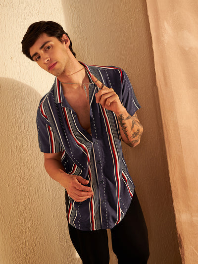 Blue & White: Full Sleeves Button-Down Collar Striped Shirt