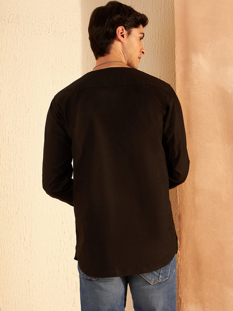 Men Black Comfort Slim Fit Short Kurta
