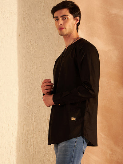Men Black Comfort Slim Fit Short Kurta