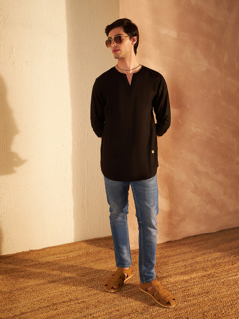 Men Black Comfort Slim Fit Short Kurta