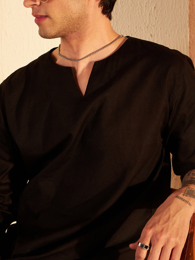 Men Black Comfort Slim Fit Short Kurta